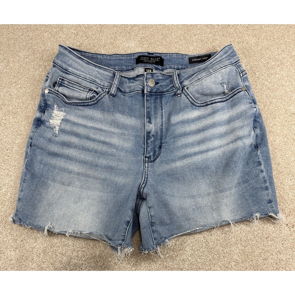 Judy Blue Stretch Women's Plus 14W Distressed Cutoff Frayed Hem Shorts Blue